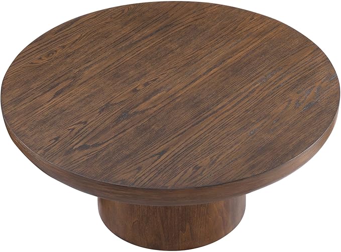 WILLIAMSPACE 35.98" Round Coffee Table with Cylindrical Base, Modern Wood Drum Center Table, Accent Side End Table for Living Room Apartment, φ35.98"*15.98"H (Dark Brown)