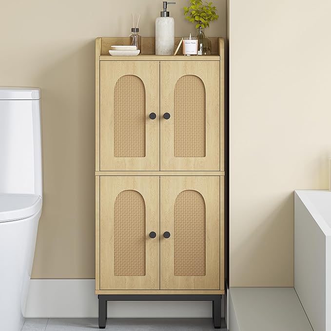 Hzuaneri Bathroom Cabinet, Small Storage Cabinet with 4 Doors, Bathroom Organizers and Storage Cabinets with Adjustable Feet, Cabinets Freestanding for Living Room, Kitchen, 7.1"D x 14.6"W x 32.7"H