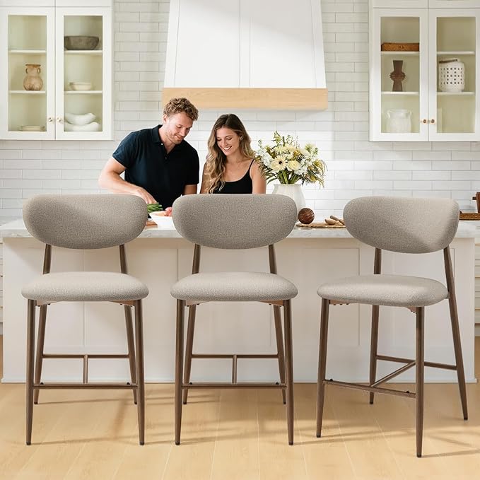 MALOL Bar Stools Set of 4, Counter Height bar stools, Kitchen Bar Stools with Backs, Modern Upholstered, Modern Bar Stools with Metal Legs for Kitchen Island, Counter, Camel