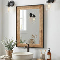 Rustic Solid Wood Wall Mirror 36x24 Inch, Vintage Wood Framed Wall Mirror for Bathroom Over Sink, Living Room, Hallway & Entryway, Farmhouse Style Decorative Mirror