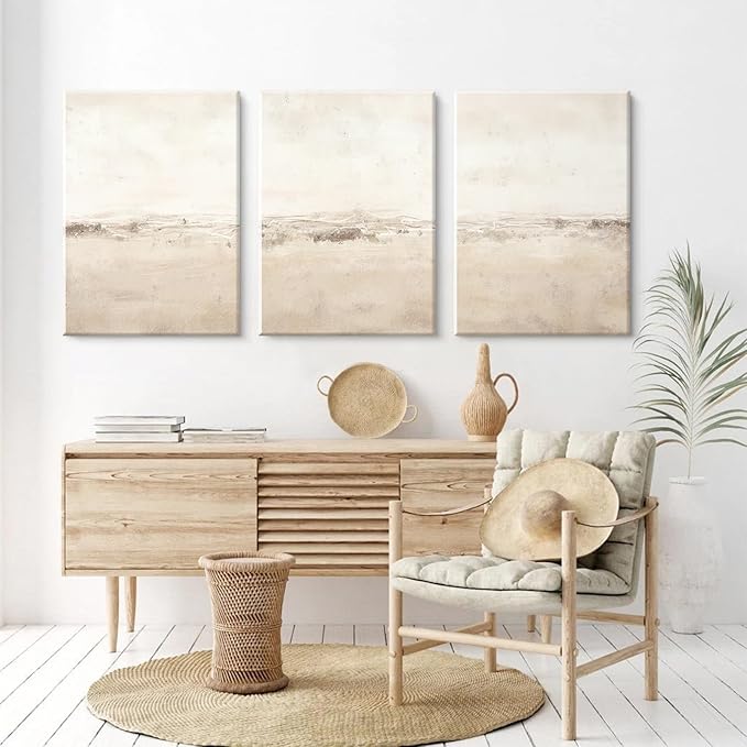 Baccone Beige Abstract Wall Art Set of 3 Neutral Canvas Wall Art Prints Boho Abstract Picture Modern Abstract Art Wall Decor Minimalist Artwork for Living Room Bedroom Decor 24x36 Inch Wrapped Canvas