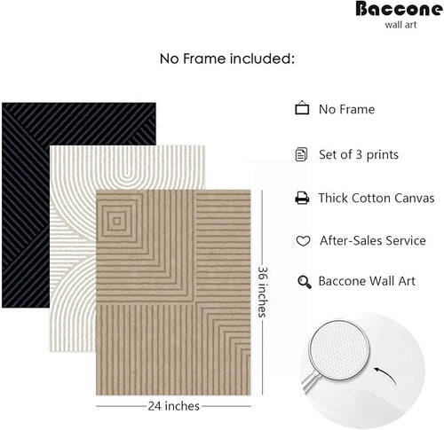 Abstract Modern Wall Decor Art Set of 3 Boho Neutral Canvas Wall Art Beige Minimalist Line Wall Art Decor Brown Black Art Modern Abstract Prints Pictures for Living Room Bedroom 24x36 Inch Unframed