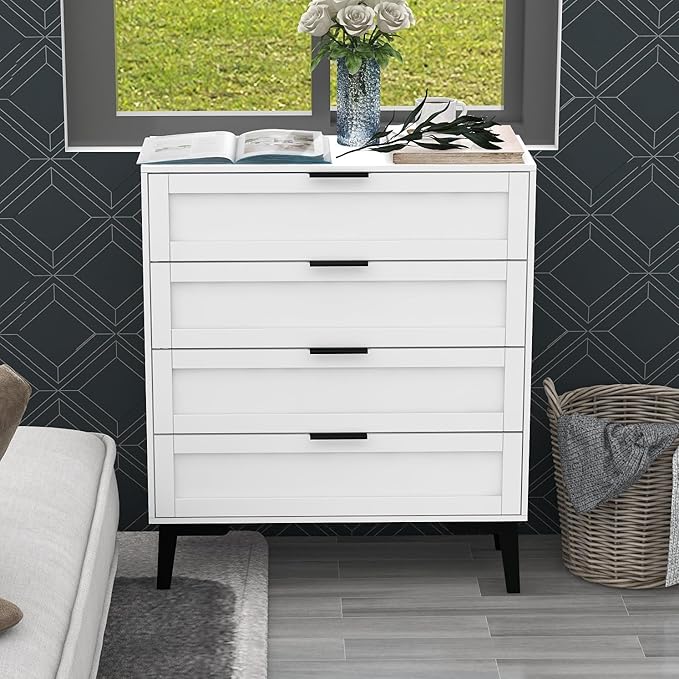 TaoHFE White 4 Drawer Dresser for Bedroom,Wood Lingerie Chest of Drawers for Bedroom,Modern 36inch Tall White Dresser for Bedrooms Living Room, Entryway, Cloakroom