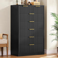 TEENOFN Fluted Dresser for Bedroom with 7 Drawers, 48" Tall Modern Chest of Drawers with Metal Handle, Wooden Dresser TV Stand, Wood Closet Clothes Storage Organizer for Living Room, Hallway, Black
