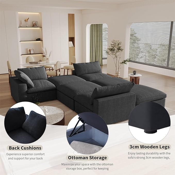 Cloud Modular Sectional Sofa Couch,120.45" V Shaped Convertible Couches for Living Room,Minimalist Deep Sofa Couches,Sofa Covers Washable&Replaceable