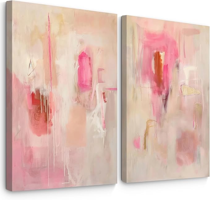 Tocliky Abstract Wall Art Neutral Modern Canvas Painting Decor Pink Beige Minimalist Wall Art Contemporary Abstract Poster Artwork for Living Room Bedroom 12x16 Inch Wrapped Canvas Set of 2