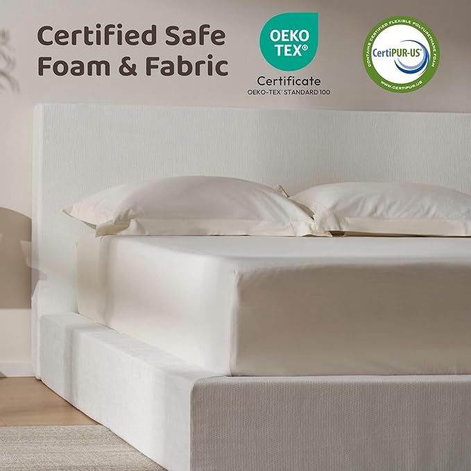 RECCI AirFrame California King Bed Frame with Headboard, Cloud Upholstered Platform Bed Frame, 5 Inch Foam Cushioned, No Box Spring, Easy Assembly(Snow White)