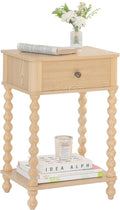 AWASEN Night Stand, Small End Table with Storage for Living Room, Farmhouse Bedside Side Table with Spindle Wood Legs for Bedroom, Office, Natural