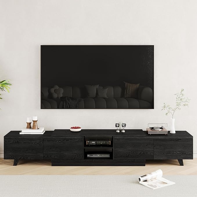MEISSALIVVE Extendable TV Stand for Up to 120 Inch TV, Modern Entertainment Center with 4 Drawers & 2 Storage Compartments, Adjustable Length (95"-121"), TV Consoles for Living Room & Bedroom (Black)