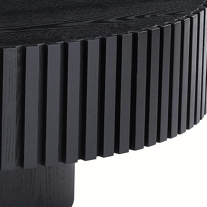 Round Coffee Modern Fluted Coffee Table Pedestal Circle Center Table for Living Room Apartment, ø31.49'', Black