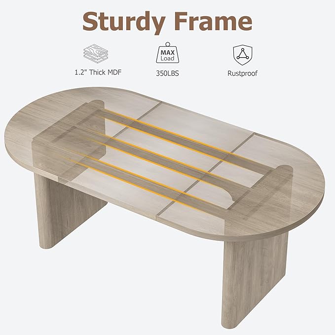 GarveeHome Oval Dining Table for 6-8 People, Long Large Kitchen Table with Thick Sturdy Wooden Base, Farmhouse Dining Room Table for for Kitchen, Living Room, Office (70.87" Long,Gray)