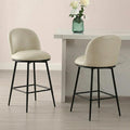 26" Counter Height Swivel Bar Stools Set of 2, Upholstered Faux Leather Barstools with Backs and Metal Legs for Kitchen Island,Cream