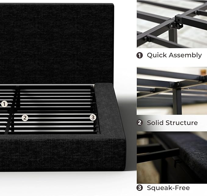 RECCI AirFrame Full Size Bed Frame with Headboard, Cloud Upholstered Platform Bed Frame, 5 Inch Foam Cushioned, No Box Spring, Easy Assembly (Onyx Black)