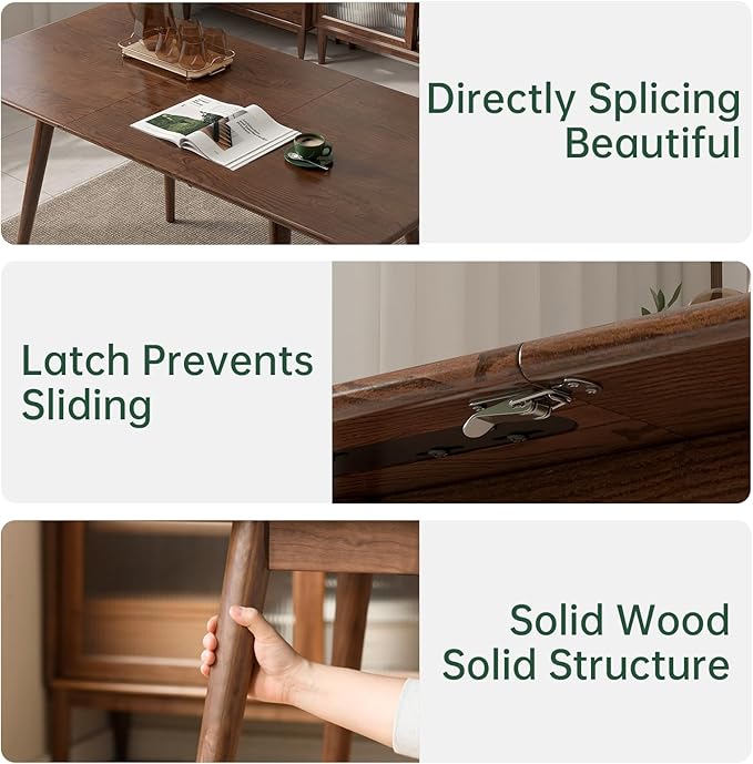 39’’-55’’ 100% Oak Extendable Dining Table and Chairs Set for 4, Solid Wood Folding Kitchen Table, Mid Century Modern Dinner Table for Kitchen, Apartment, Living Room (39''-55'' + 4 Chairs)