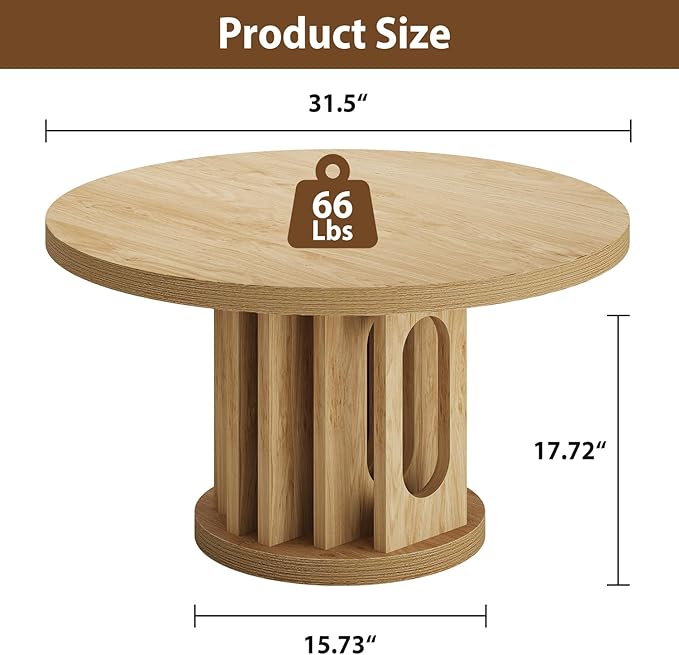 knoworld 31.5" Round Coffee Table, Small Wooden Circle Center Table Hole Panel Splice Design Coffee Tables for Living Room, Thickened Edge MDF Board, Natural Oak