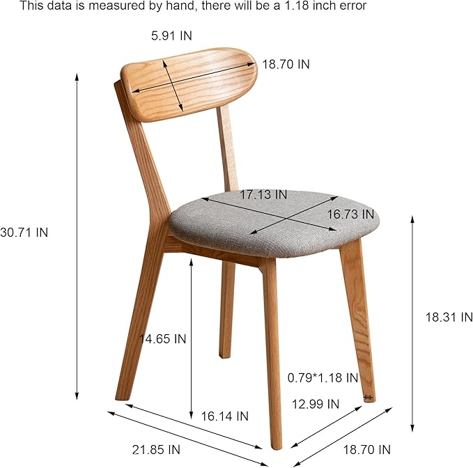 Modern Solid Wood Dining Chair, Kitchen Dining Room Chair with Upholstered Cushion and Seat Cover, Curved Backrest, 100% FAS Grade North America Oak Wood, Natural