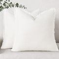 decorUhome Summer Decorative Neutral Linen Fringe Euro Sham Throw Pillow Covers Set of 2 Cream White Pillow Covers with Tassels Soft Farmhouse Boho Accent Pillow Cases for Couch Bed Sofa 26x26 Inch