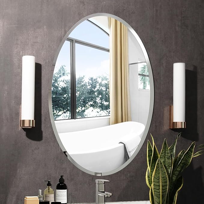 KOHROS Large Oval Bathroom Mirror 36" x 24" Frameless Beveled Edge Wall Mirror for Bathroom Vanity and Entryway Horizontally or Vertically Hanging