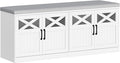 Hzuaneri 2 Tier Shoe Storage Bench with Doors, 47.2" Farmhouse Shoe Bench with Padded Cushion, 12 Pairs of Bed End Bench, Entryway Bench with Storage for Bedroom, Living Room, White SB61203X