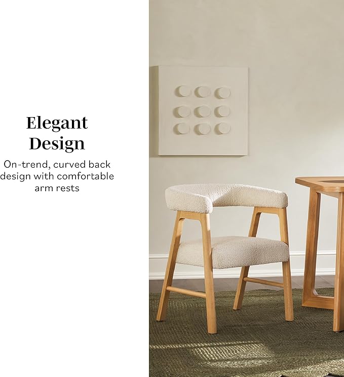 Walker Edison Ezra Modern Curved Back Dining Chair with Boucle Upholstery - Ivory (Set of 2)