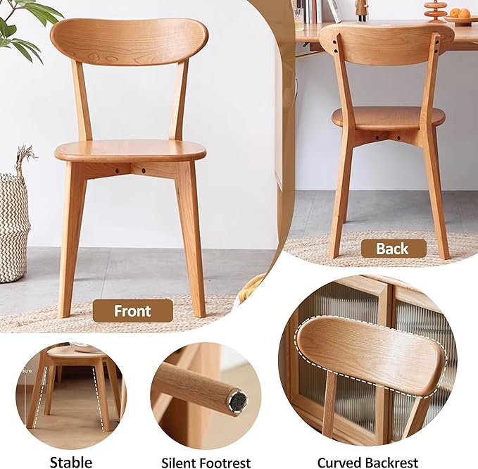 Modern Dining Chairs Set of 6, Solid Oak Wood Dining Chair with Comfortable Backrest, Sturdy Wooden Chairs for Kitchen, Dining Room
