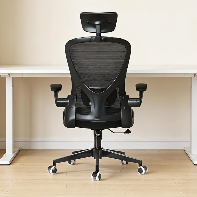 Monhey Office Chair Ergonomic Desk Chair with Lumbar Support&Headrest&Flip-up Arms Height Adjustable Rocking Swivel High Back Computer Chair Warm Taupe Mesh Study Chair (10black)