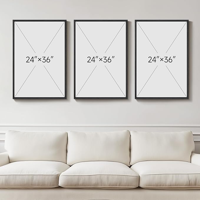 Large Framed Neutral Abstract Wall Art for Living Room, 3 Piece Modern Canvas Prints Paintings Artwork for Walls, Black and Beige Pictures for Living Room Hallway Stair Office Wall Decor 24x36 Inch