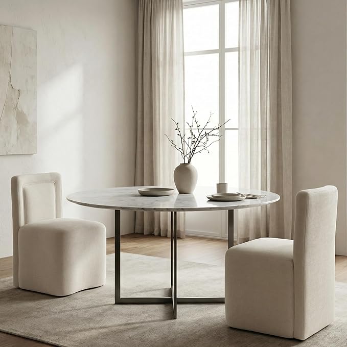 Hyfirm Upholstered Dining Chairs No Assembly, Set of 2 Modern Parsons Armless Kitchen Chairs with Padded Seat Cushion, Ready-to-Use White Linen Accent Side Chair for Diningroom Living Room Bedroom
