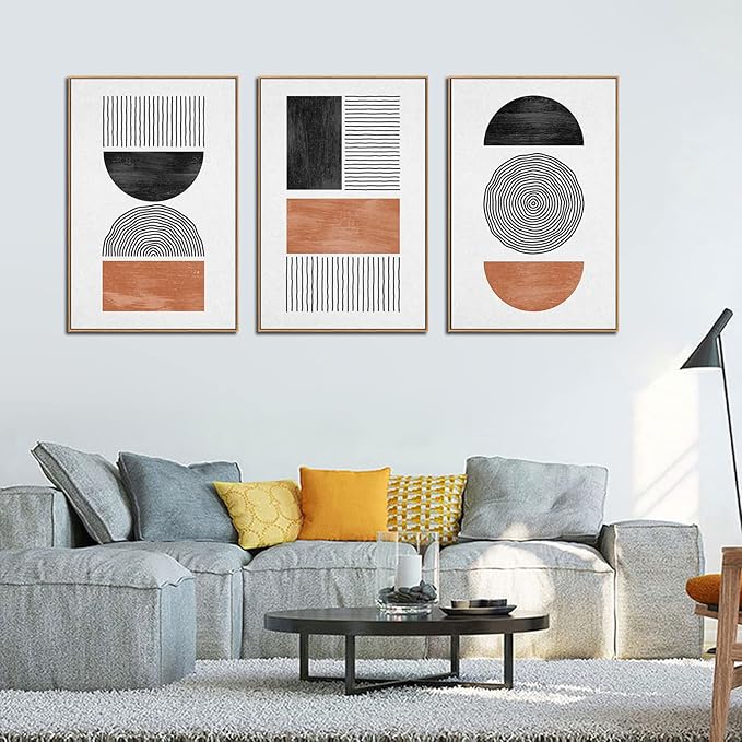 arteWOODS Framed Wall Art Canvas Set Mid Century Boho Pictures Modern Geometric Wall Decor Minimalist Black Brown Bohemian Abstract Painting Artwork for Living Room Bedroom Office 32" x 48" *3 Natural