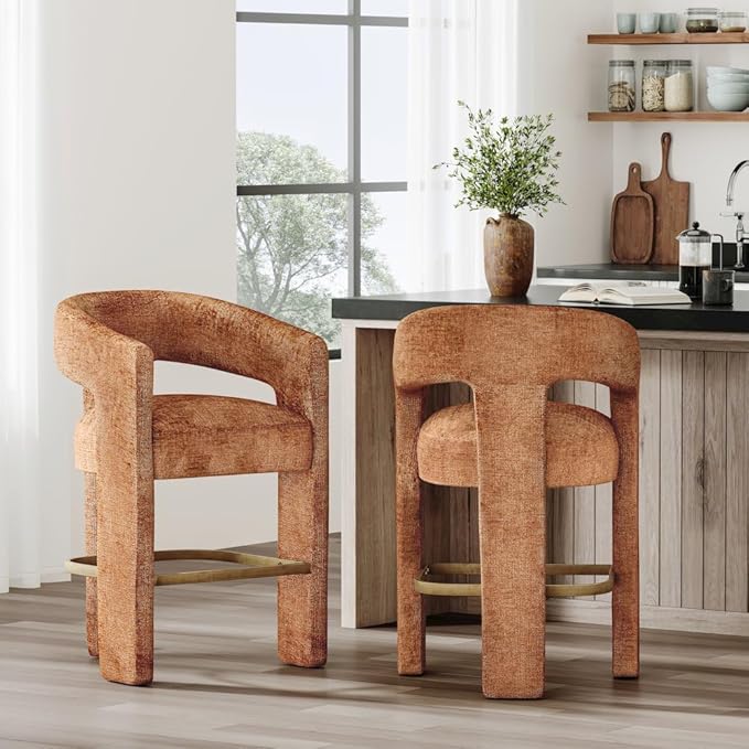 Jofran Gwen Rust Upholstered Counter Stool with Arms – Versatile Barstools – Stylish Seating for Kitchen Dining Room or Home Bar, Natural, Modern Counter Stools, Set of 4