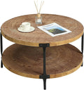 Awescuti Round Boho Wood Coffee Table - 29.1" Farmhouse Natural Circle Wooden 2-Tier Coffee Tables Living Room Furniture, 29.1" D x 18.3" H, Natural Wood Color