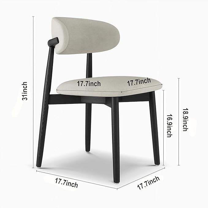 Modern Solid Wood Dining Chairs Set of 2 with Curved Back, Ergonomic Upholstered Seat, Natural Wood Legs with Adjustable Anti-Slip Foot Pad, for Kitchens, Living Rooms, Offices (S-Black, Set of 2)
