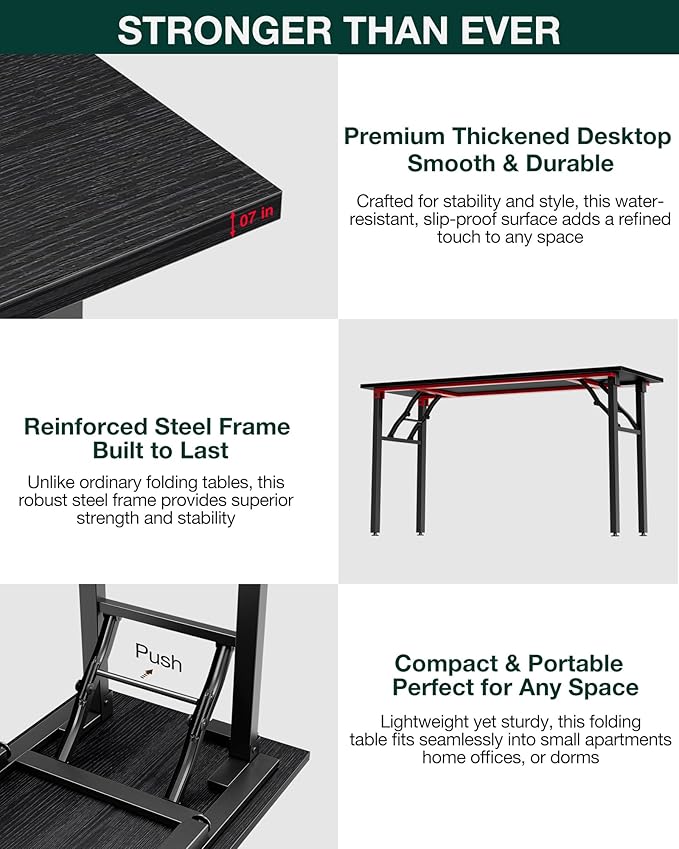 Frylr Small Folding Computer Desk – 55.1 Inch Portable Table for Craft and Study, Lightweight Desk for Small Spaces, Foldable Laptop Table Built-in AC/USB Outlets for Convenience, Dark Oak