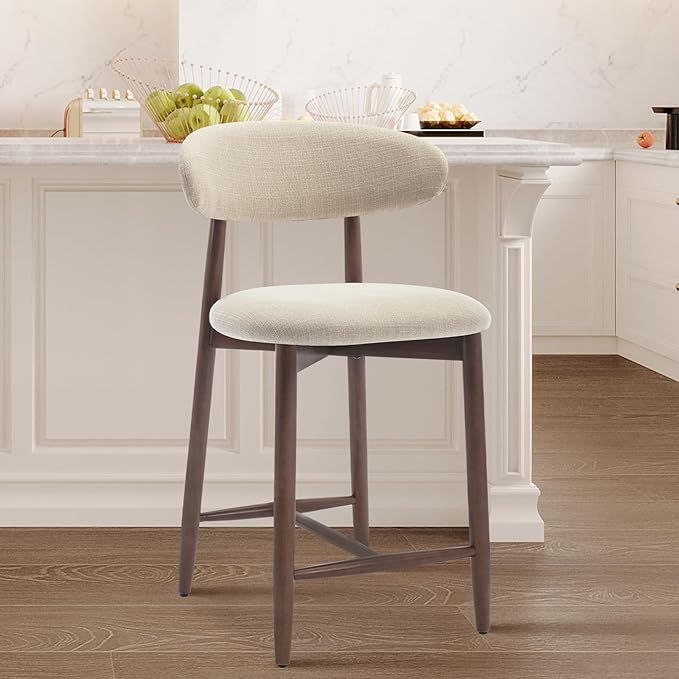 COLAMY Upholstered Counter Height Bar Stools, Kitchen Island Stools with Back, Modern Counter Stools Island Bar Chairs with Wood Legs for Kitchen Island Dining Room Bar, Beige