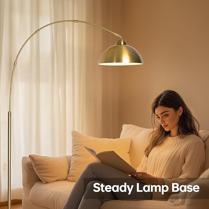 EOEYYOYB Floor Lamp with 3 Light Modes Adjustable– Modern Arc Standing Tall Lamp Dimmable Brightness, Perfect for Living Room, Bedroom, and Office, Gold