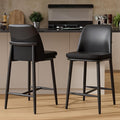 GXJ Bar Stools Set of 2, Upholstered Counter Height Bar Stools, 26 Inch Modern Counter Stools with Back, Textured Leather&Fabric, Metal Legs,Barstools for Kitchen Island Dining Room, Black