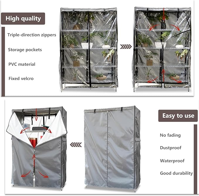 okcool Waterproof Shelf Cover, Wire Shelf Cover with Zipper & Clear View Panel (Grey,42" Wx18 Dx72.5 H Shelves)