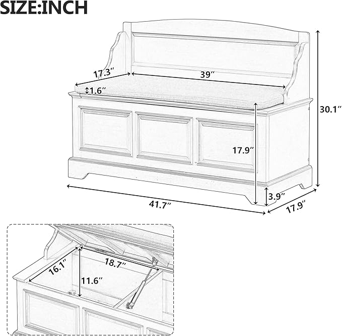 LUMISOL Shoe Storage Bench with Cushion, 41.7“ Farmhouse Entryway Bench with Soft-Close Devices and Hidden Storage, Upholstered Storage Ottoman for Living Room, Entryway, Bedroom, White