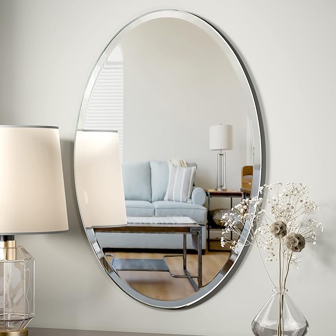 KOHROS Large Oval Bathroom Mirror 36" x 24" Frameless Beveled Edge Wall Mirror for Bathroom Vanity and Entryway Horizontally or Vertically Hanging