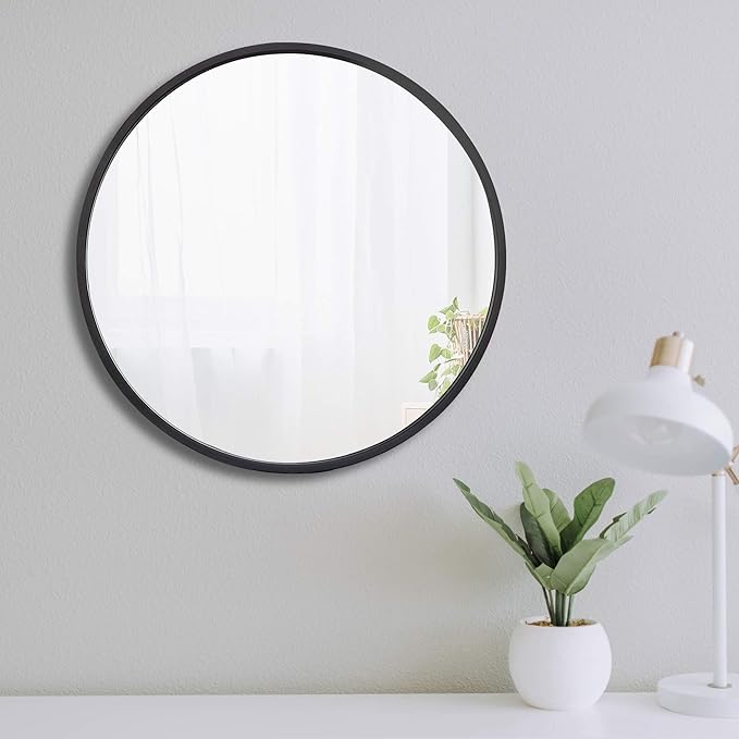 Smartxchoices Pack of 2 Black Round Mirrors 18 Inch, Wall Mounted Circle Mirrors, Metal Vanity Mirror Wall Bathroom Décor, Washrooms, Living Rooms
