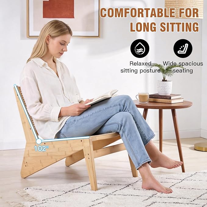 MBOOYOME Mid Century Modern Accent Chair Set of 2 for Living Room, Low Armless Lounge Chair with Solid Wood Frame, Comfy Armchair for Bedroom and Balcony, Wood