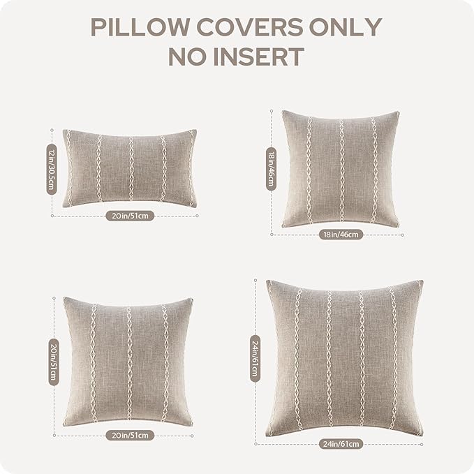 HOMEIDEAS Decorative Striped Throw Pillow Covers 20x12 Set of 2, Tan Farmhouse Pillow Covers, Neutral Faux Linen Cushion Covers for Couch Sofa Bed Home Decor