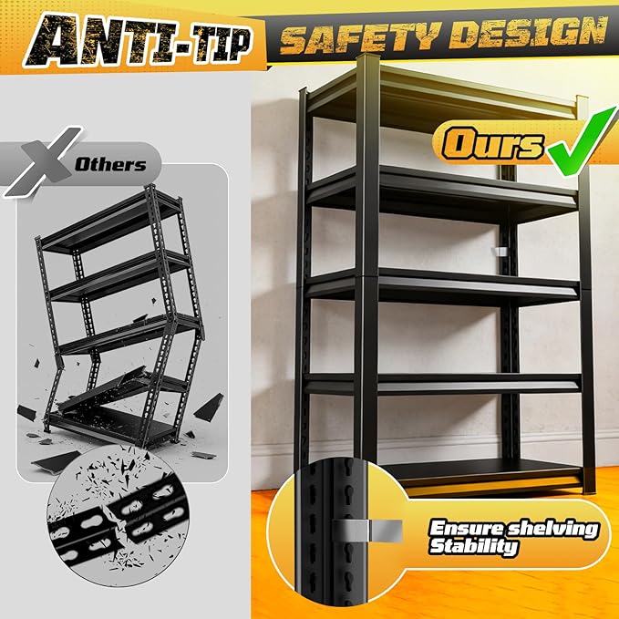 Garage Storage Shelves 5-Tier,Garage Storage System Shelves Adjustable,Storage Shelving for Basement,Pantry,Kitchen,Warehouse (1, 77.9" H x 46" W x 20" D)