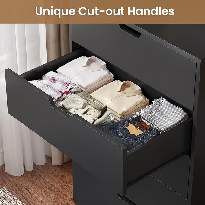 HAUOMS Tall 5 Drawer Dresser, Black Modern Chest of Drawers for Bedroom,Closet Dressers with Drawers for Living Room, Entryway, Hallway