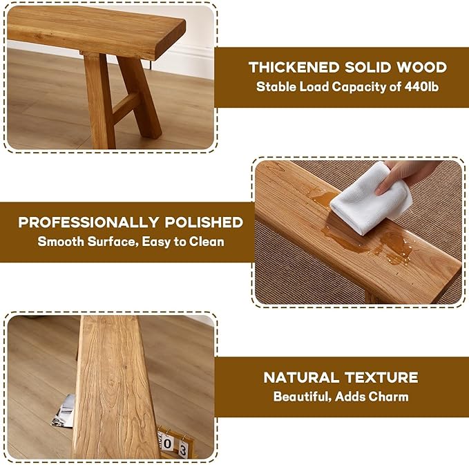 Narrow Entryway Bench Farmhouse Wood End of Bed Bench 20" 32" 39" 47" 55" 63" 71" 79" Sturdy Stable Skinny Long Benchs for Bedroom Hallway Dining Room Porch Easy to Assemble Natural Finish(39")