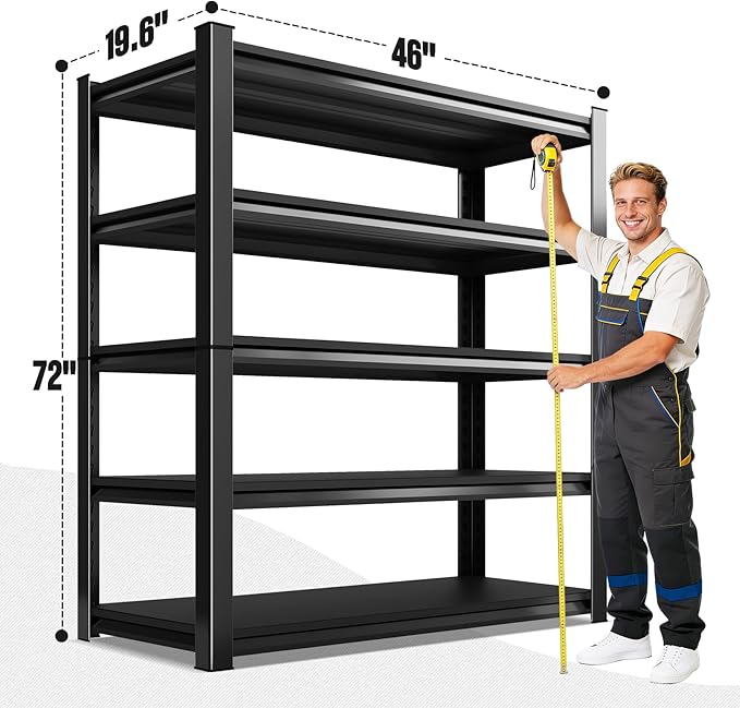 2000lbs Heavy Duty Garage Shelving, 5-Tier Adjustable Storage Shelves, 72" H x46 W x 19.6" D, Utility Metal shelvingfor Warehouse, Basement, Garage