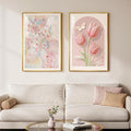 Framed Boho Floral Pink Wall Art for Bedroom, Set of 2 Tulip Flower Abstract Canvas Artwork for Walls, Modern Romantic Botanical Paintings Prints for Living Room Office Hallway Wall Decor, 20x30 Inch