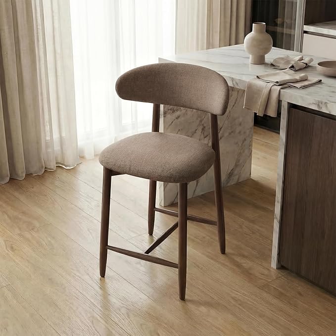 Bar Stools Set of 1, 25.6″ Counter Height Bar Stools with Wood Legs, Upholstered Modern Kitchen Barstools for Kitchen Island Dining Room Bar, Camel