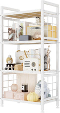 GIOTORENT 4-Tier Pantry Shelves with Wooden Boards, Heavy Duty Storage Shelves & Book Shelf, Adjustable Metal Shelving Unit for Kitchen Bathroom Laundry Organizer, Sturdy Rust-Resistant, White