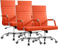 Furmax Ergonomic Office Desk Chair, Executive Ribbed Mid-Back PU Leather Conference Room Chair Adjustable Swivel Chair with Arms (4, Orange)